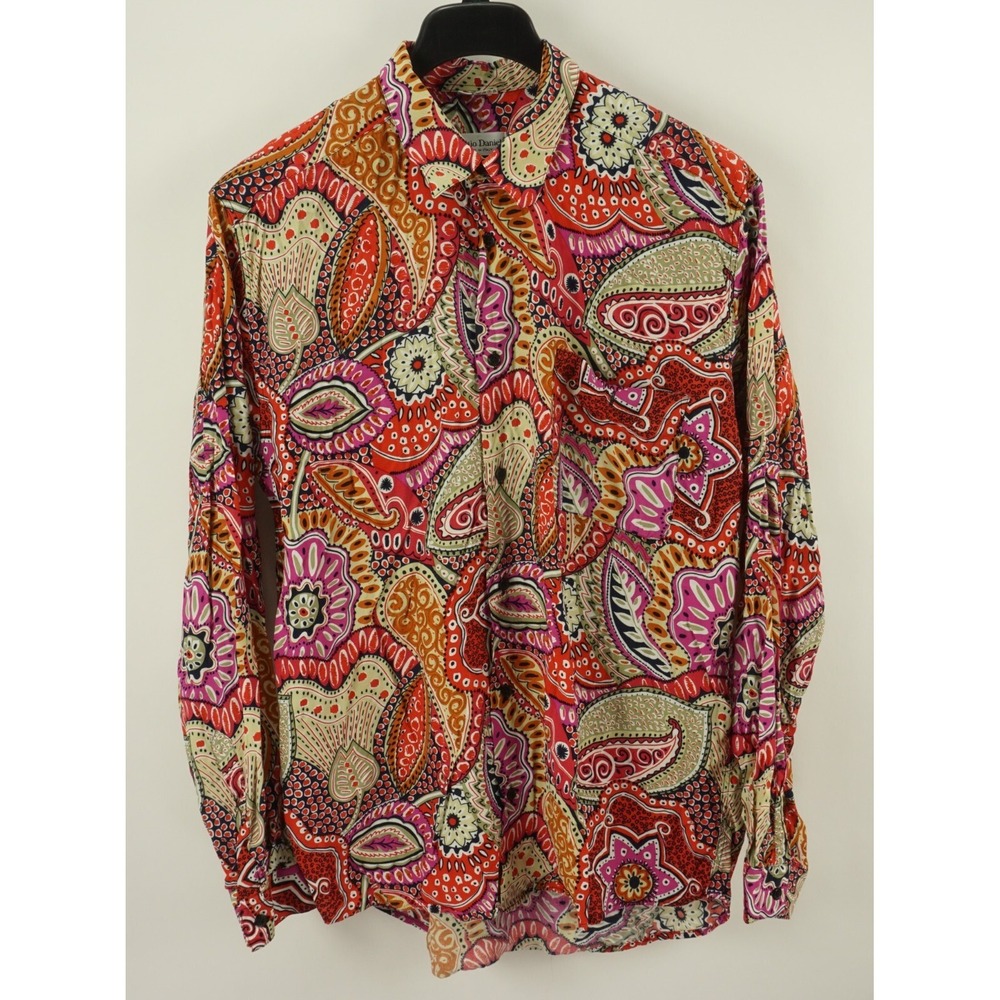 Giorgio Danieli Men's XL Long Sleeve Paisley Floral Rayon Jersey Button Up Shirt